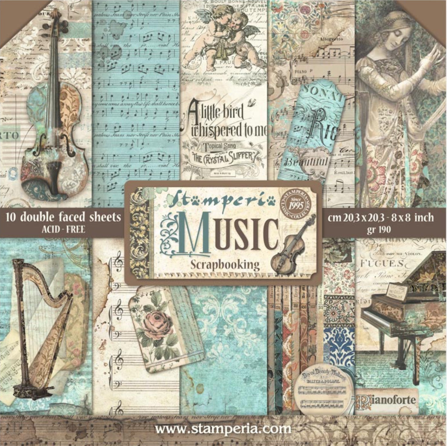 Stamperia Music 8” x 8” Paper Pad